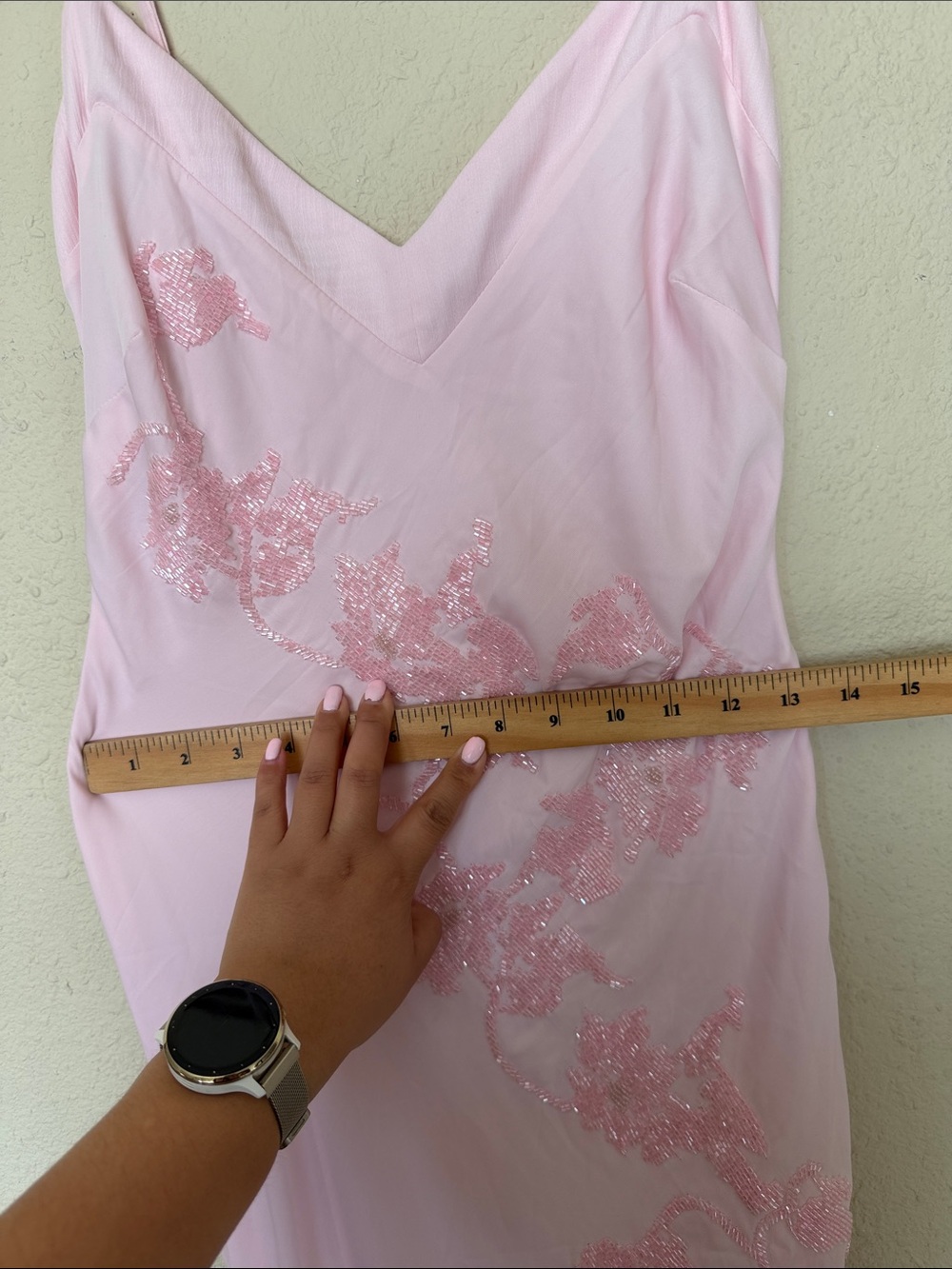 HOUSEOFCB 'Anastelle' Pink Hand Beaded Embellished Satin Maxi Dress Size S - Picture 12 of 17